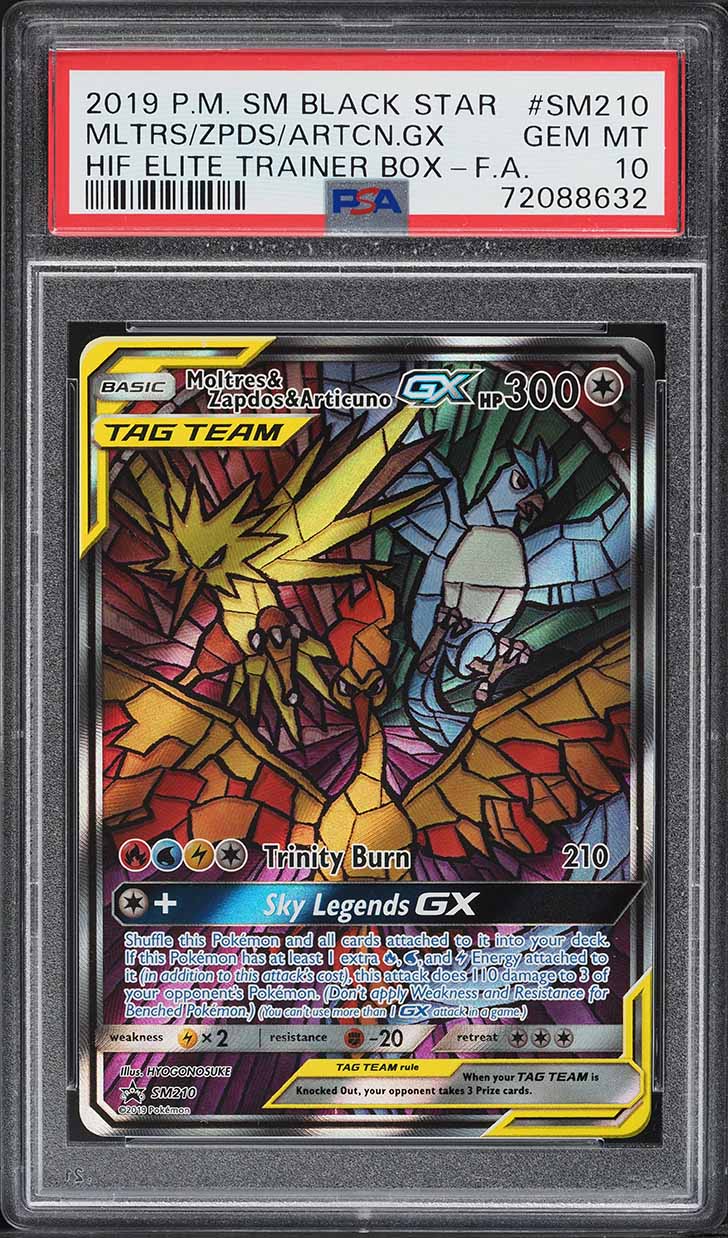 2019 Pokemon SM Hidden Fates Elite Moltres Zapdos Articuno GX #SM210 PSA 10 GEM