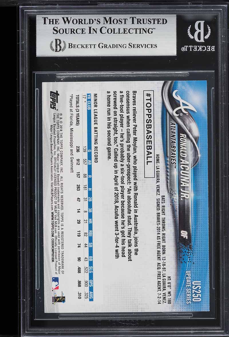 2018 Topps Update Photo Variations Ronald Acuna Jr ROOKIE #US250 BGS 9 MINT