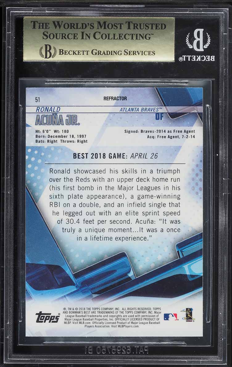 2018 Bowman's Best Refractor Ronald Acuna Jr. ROOKIE #51 BGS 9.5 GEM MINT