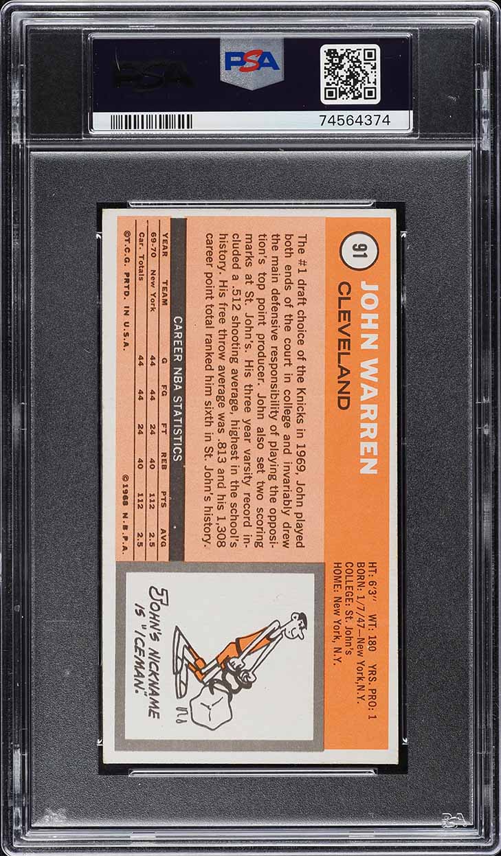 1970 Topps Basketball John Warren #91 PSA 4 VGEX