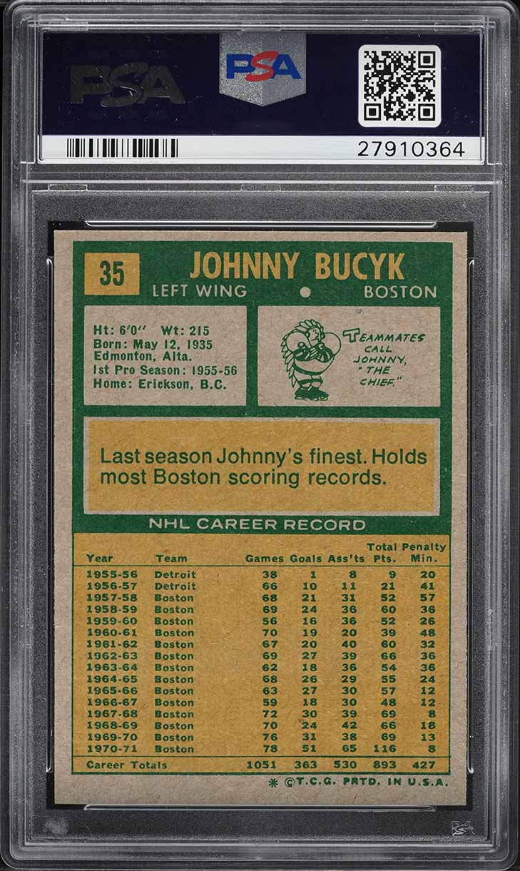 1971 Topps Hockey Johnny Bucyk #35 PSA 8 NM-MT