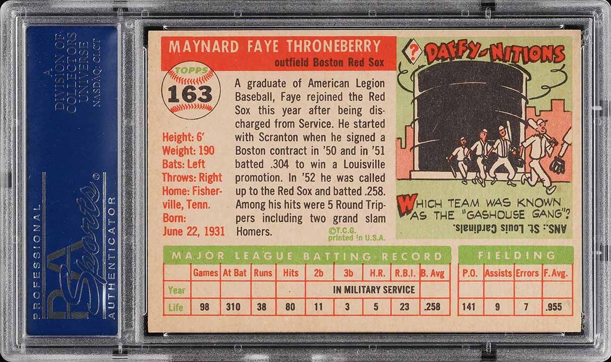 1955 Topps Faye Throneberry #163 PSA 8.5 NM-MT+