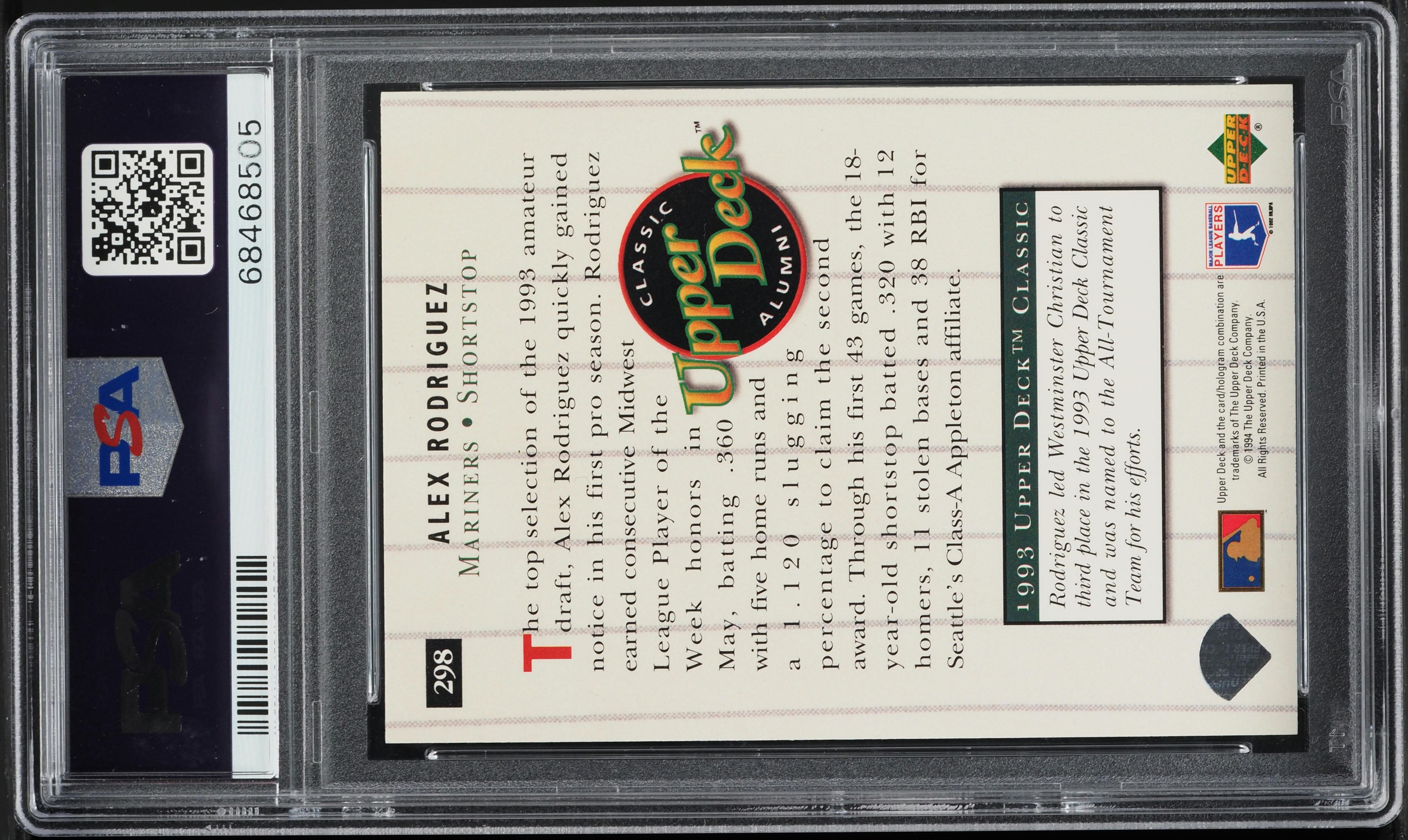 1994 Upper Deck Electric Diamond Alex Rodriguez ROOKIE #298 PSA 8 NM-MT
