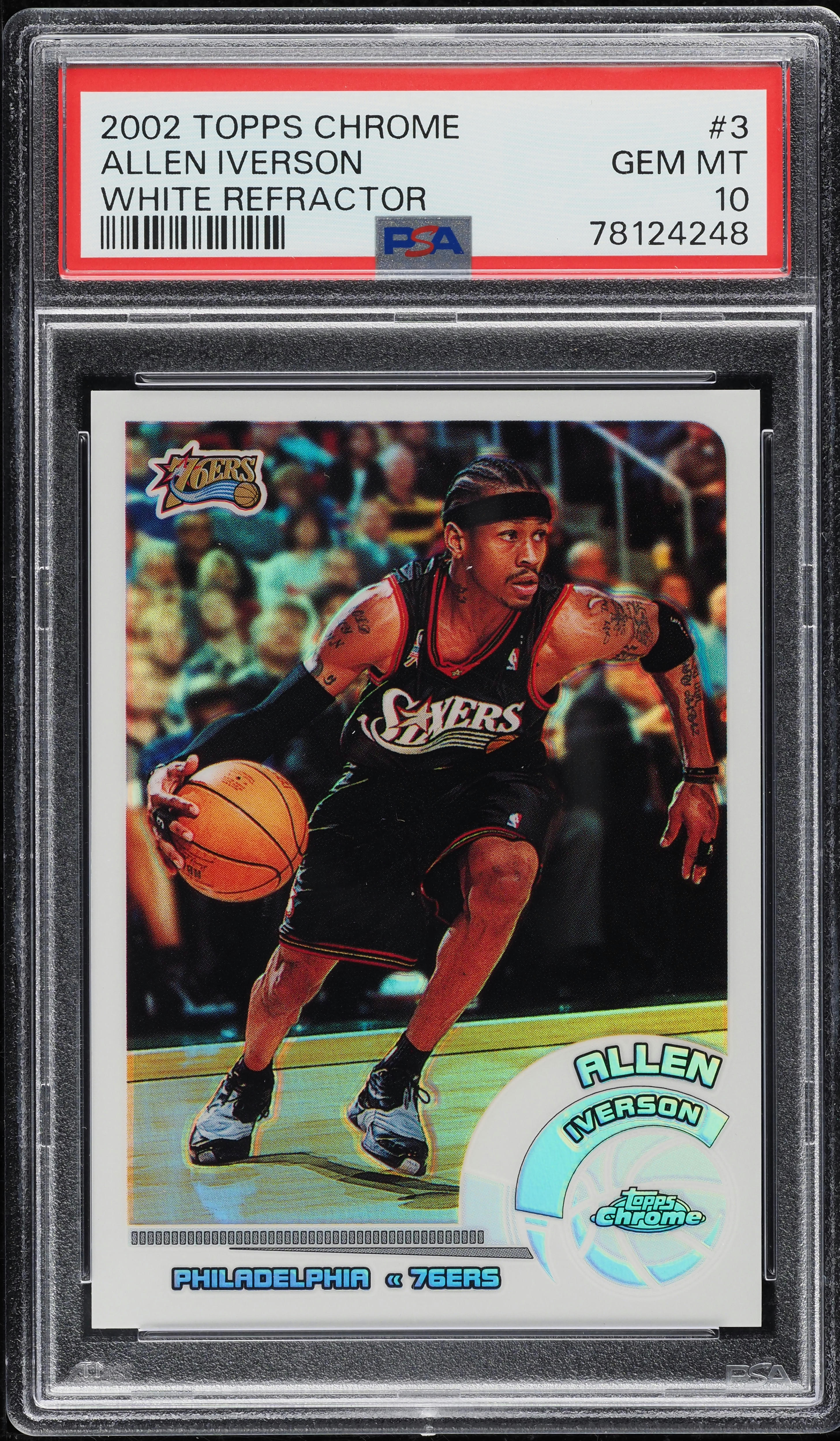 2002 Topps Chrome White Refractor Allen Iverson /249 #3 PSA 10 GEM