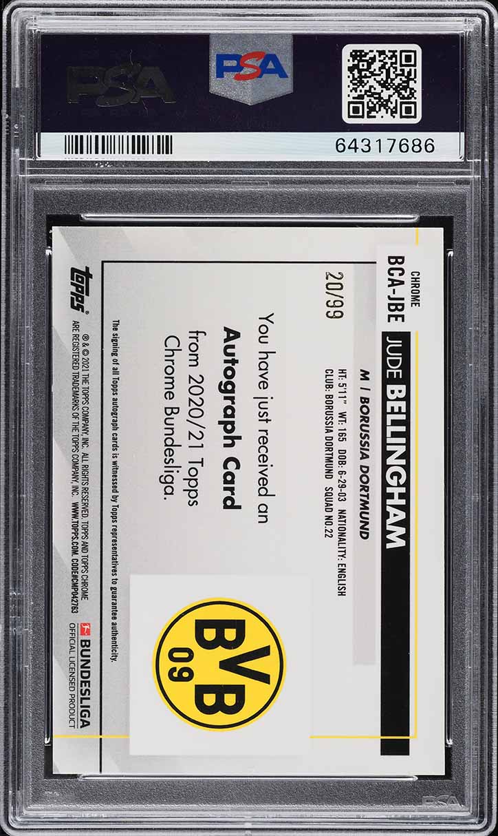 2020 Topps Chrome Bundesliga Green Refractor Jude Bellingham RC AUTO /99 PSA 8