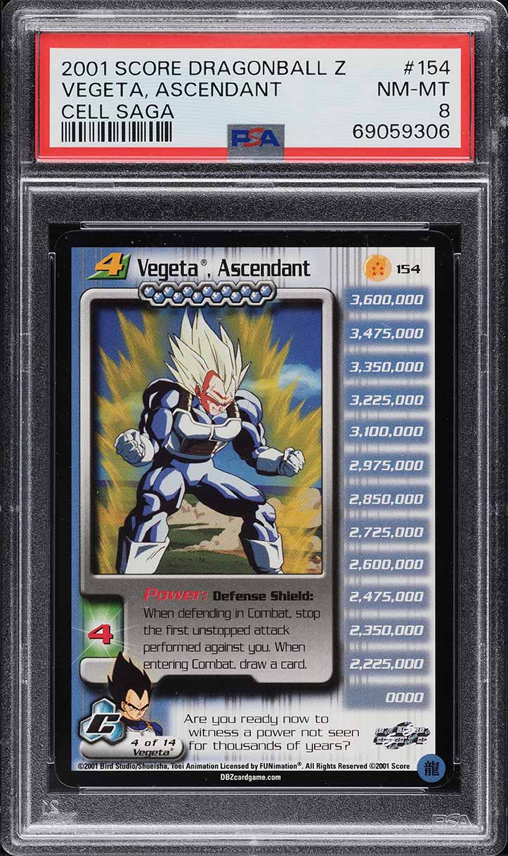 2001 Score Dragonball Z Cell Saga Vegeta, Ascendant #154 PSA 8 NM