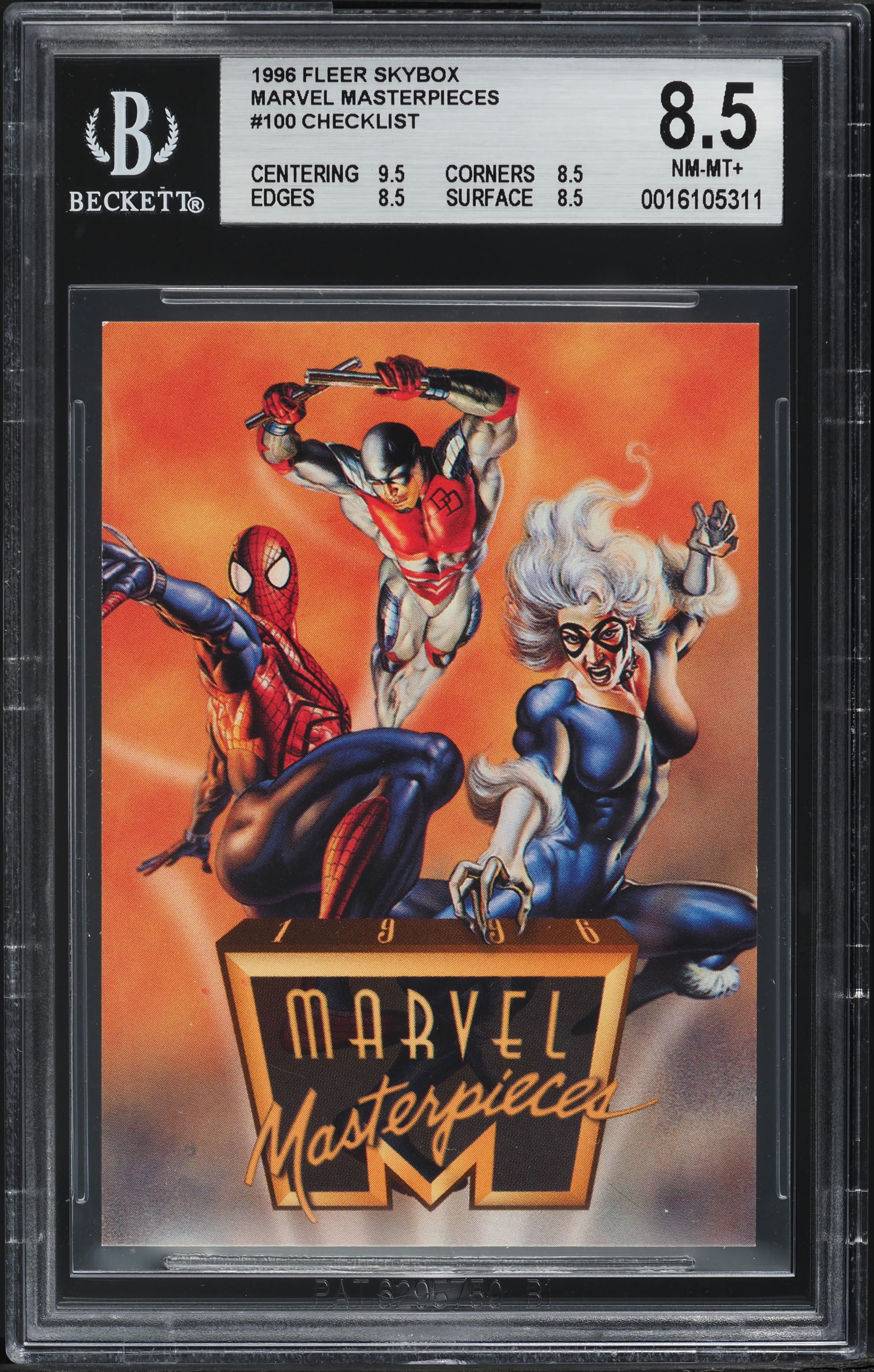 1996 Fleer Skybox Marvel Masterpieces Checklist #100 BGS 8.5 NM