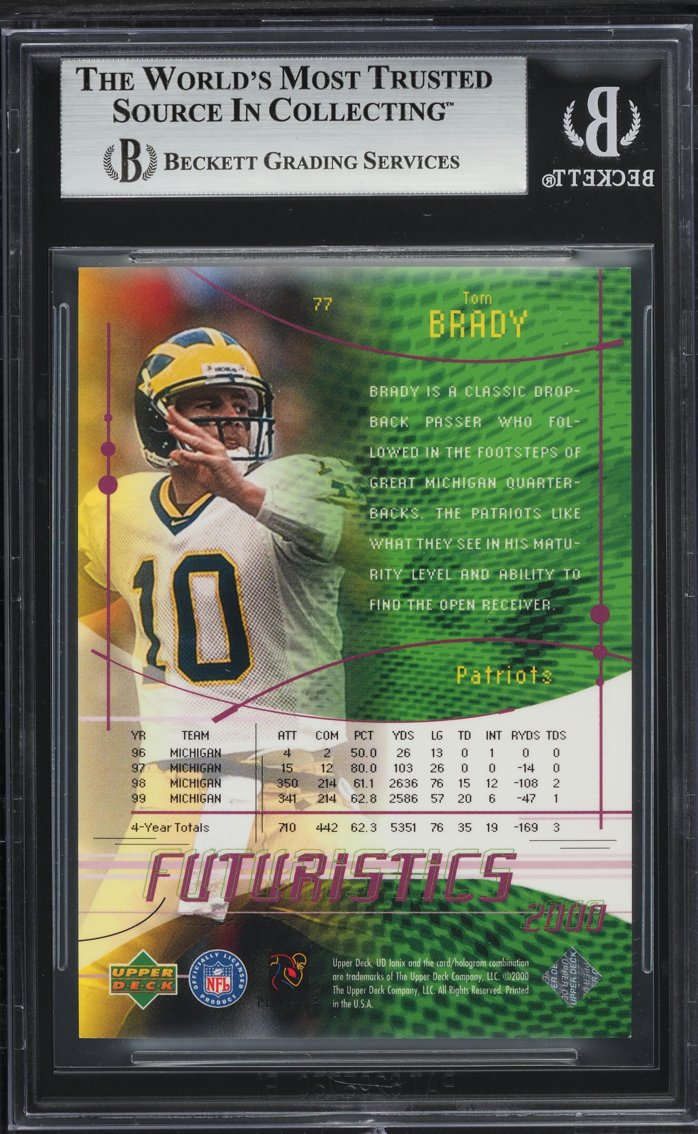 2000 Upper Deck Ionix Tom Brady ROOKIE /2000 #77 BGS 9 MINT