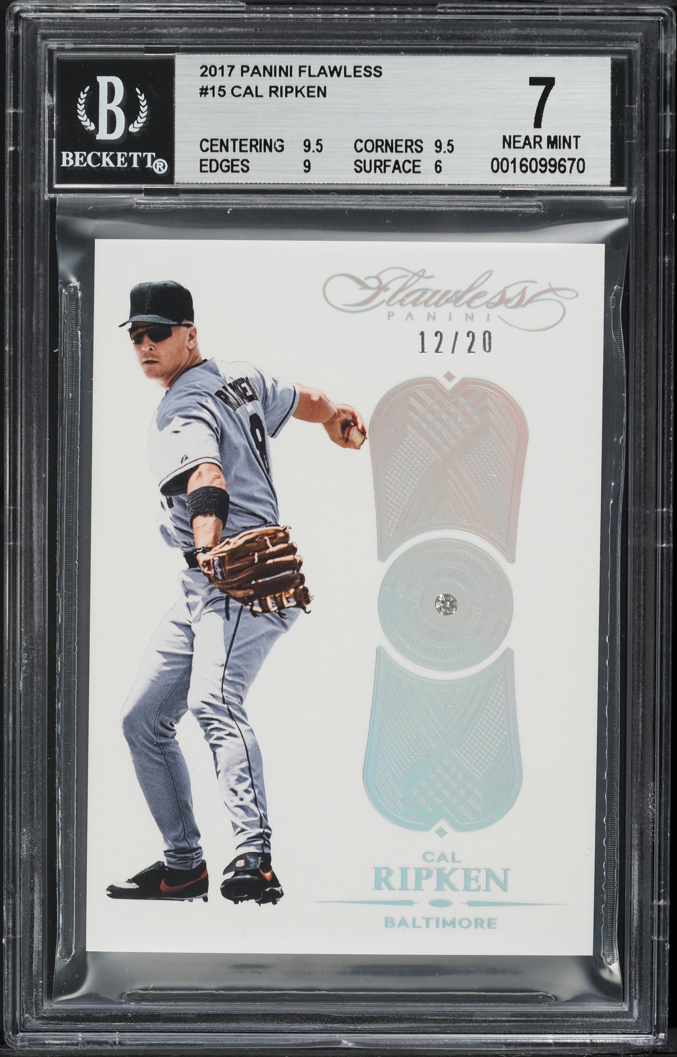 2017 Panini Flawless Diamond Gems Cal Ripken /20 #15 BGS 7 NRMT
