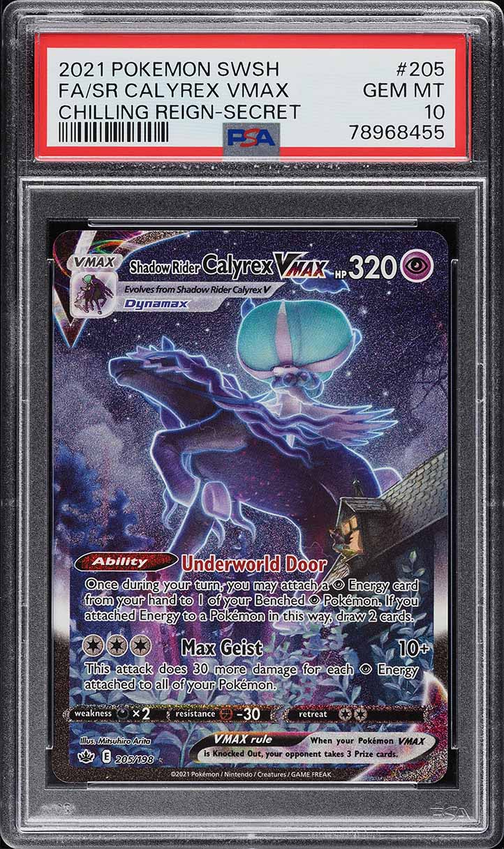 2021 Pokemon Sword & Shield Chilling Reign Full Art Shadow Rider Calyrex  VMAX #205 PSA 10 GEM on Fanatics Collect