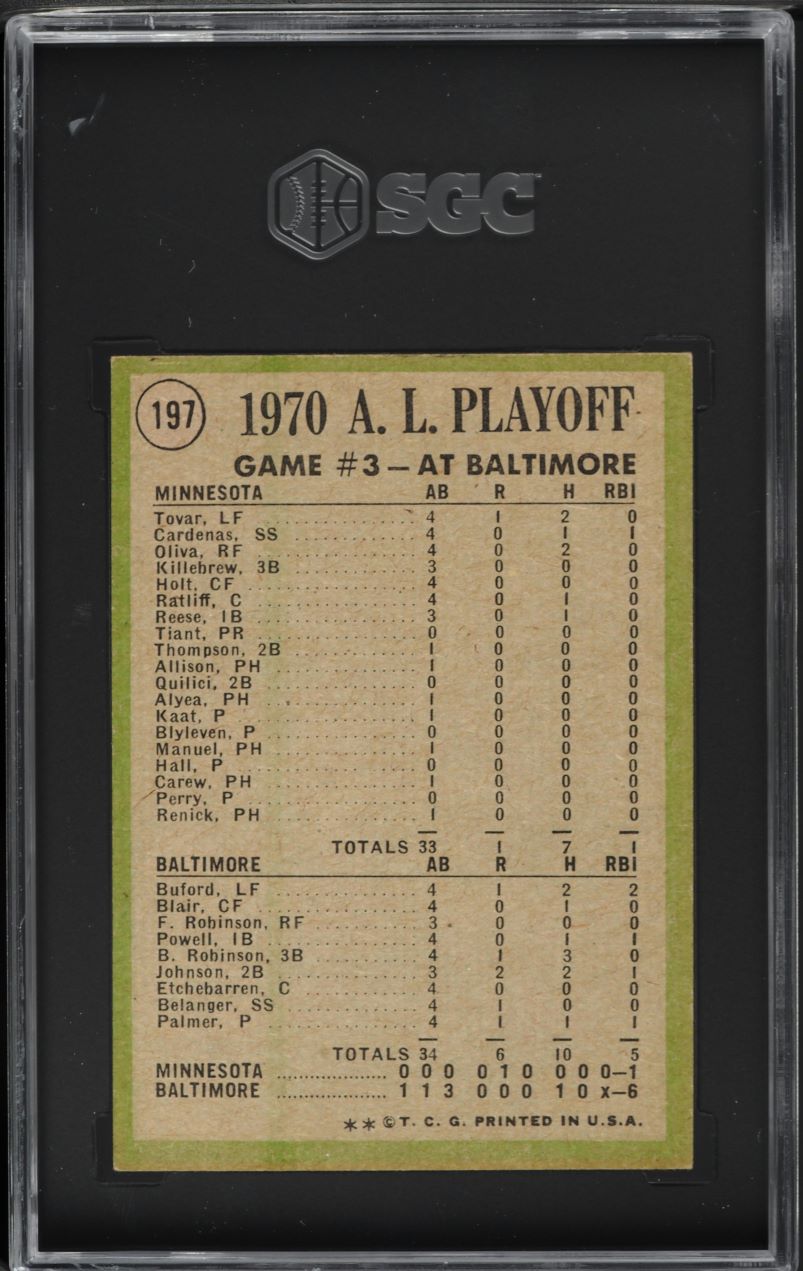 1971 Topps Jim Palmer AL PLAYOFFS GAME 3 #197 SGC 4.5 VGEX+