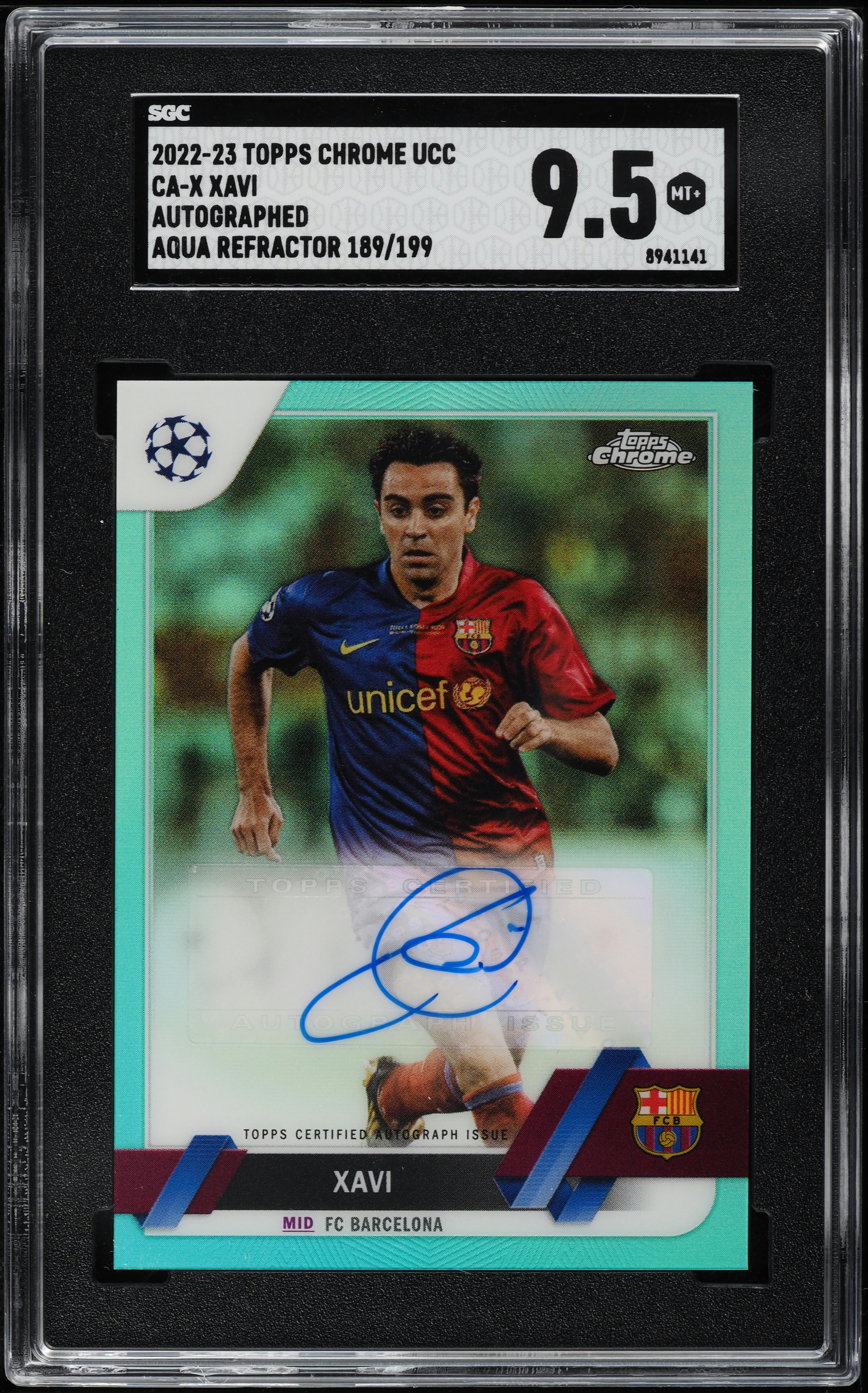 2022 Topps Chrome UEFA Club Competitions Aqua Refractor Xavi AUTO