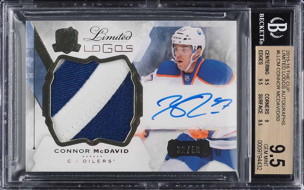 2015 UD The Cup Limited Logos Connor McDavid ROOKIE PATCH AUTO /50 #LLCM BGS 9.5