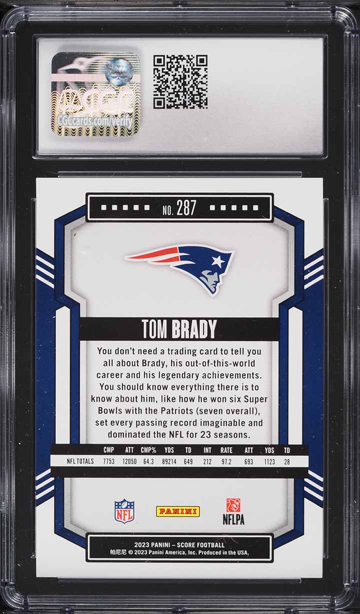 2023 Score Football Tom Brady #287 CGC 10 GEM MINT