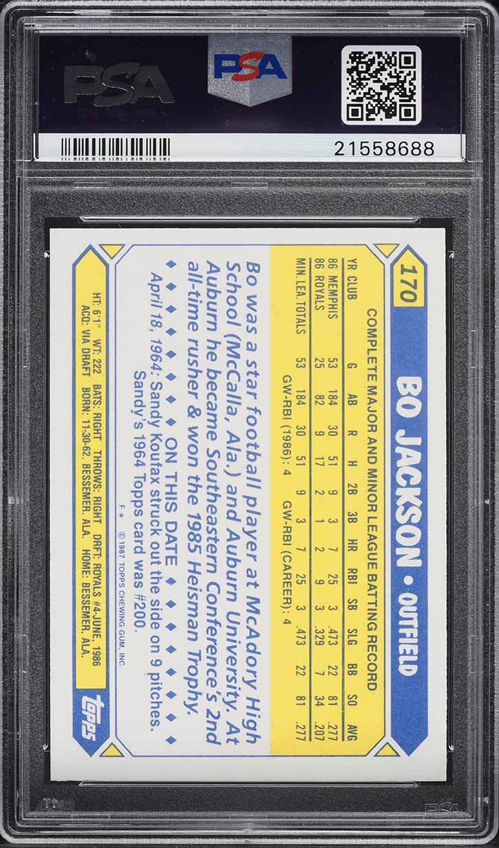 1987 Topps Tiffany Future Stars Bo Jackson ROOKIE #170 PSA 8 NM-MT