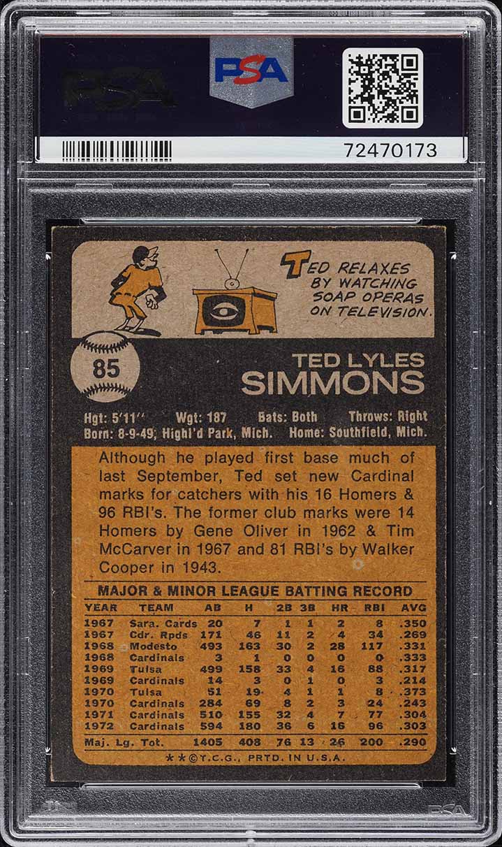 1973 Topps Ted Simmons #85 PSA 8 NM-MT