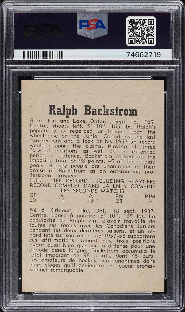 1958 Parkhurst Ralph Backstrom ROOKIE #16 PSA 8 NM-MT