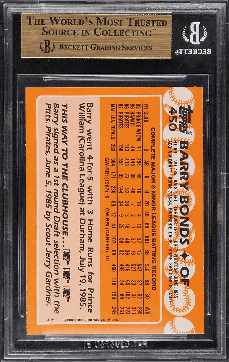 1988 Topps Tiffany Barry Bonds #450 BGS 9.5 GEM MINT