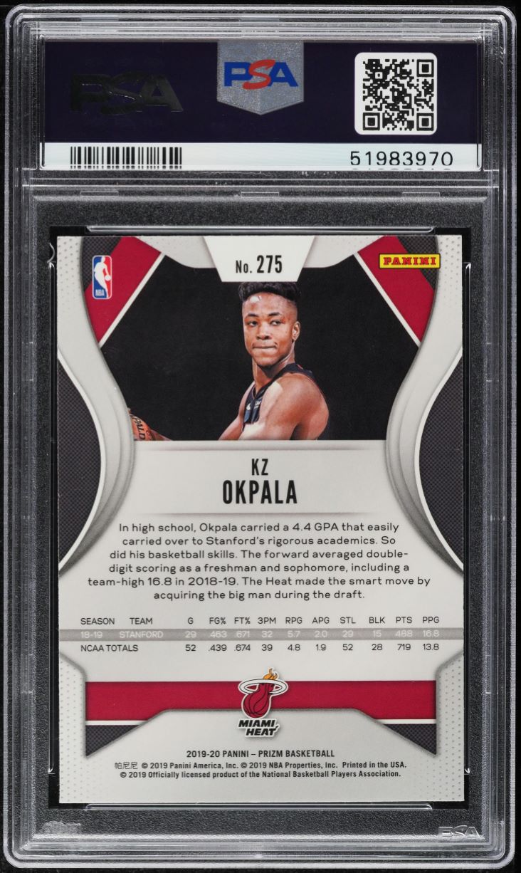 2019 Panini Prizm KZ Okpala ROOKIE #275 PSA 10 GEM MINT on