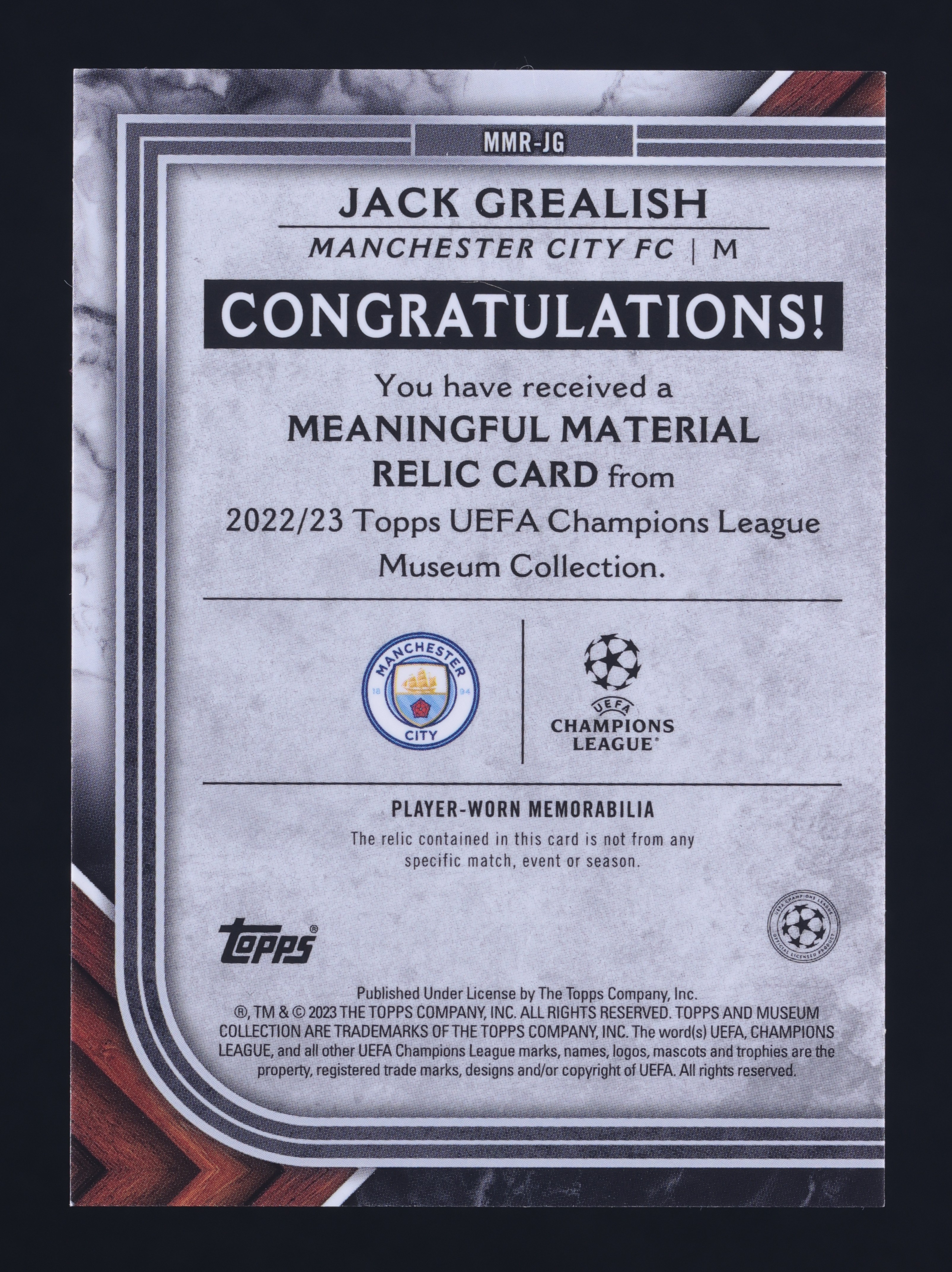 2022 Topps Museum Collection UEFA Gold Jack Grealish PATCH /50