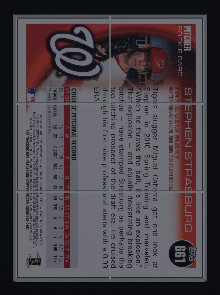 2010 Topps Stephen Strasburg ROOKIE #661 MBA AUTH