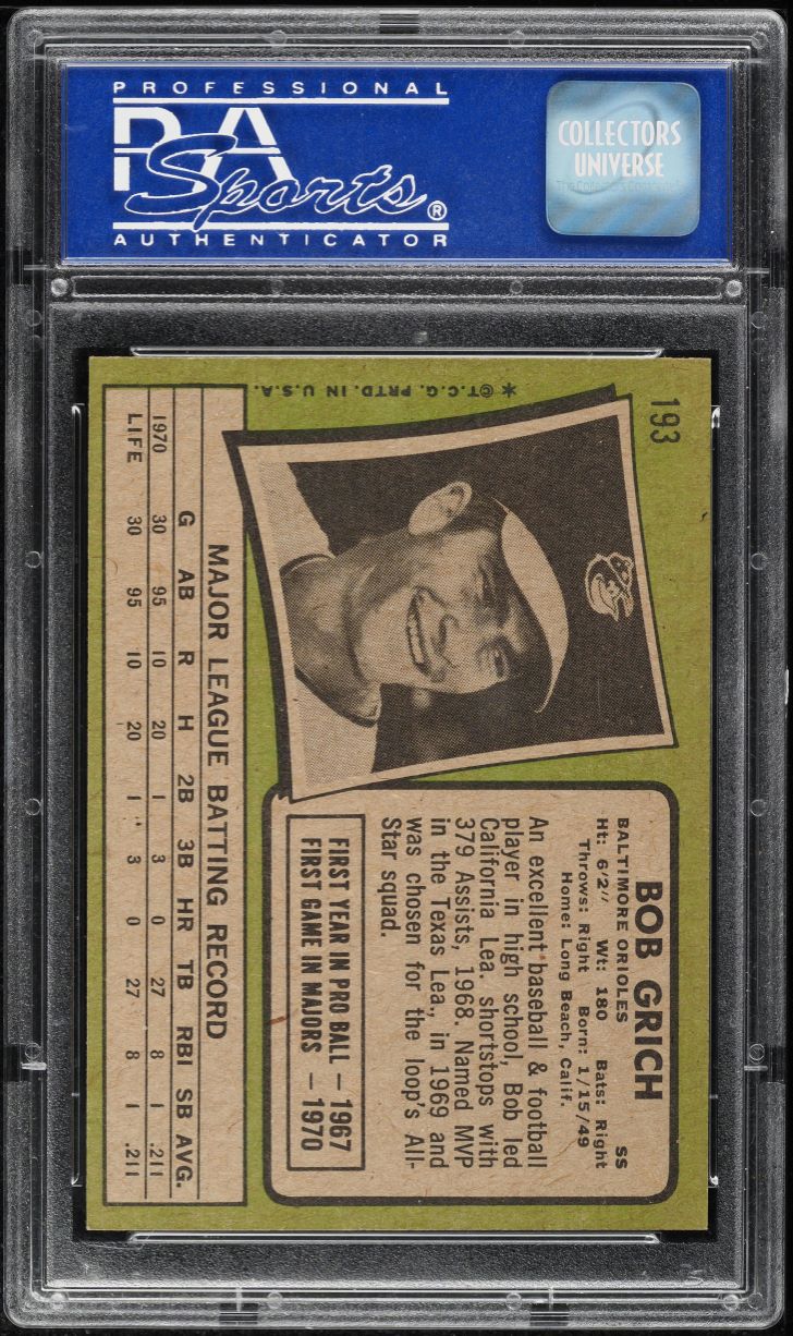 1971 Topps Bob Grich ROOKIE #193 PSA 7 NRMT