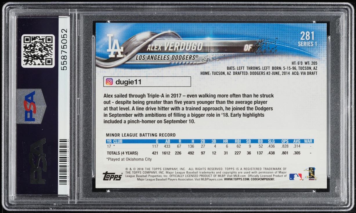 2018 Topps Alex Verdugo ROOKIE #281 PSA 10 GEM MINT