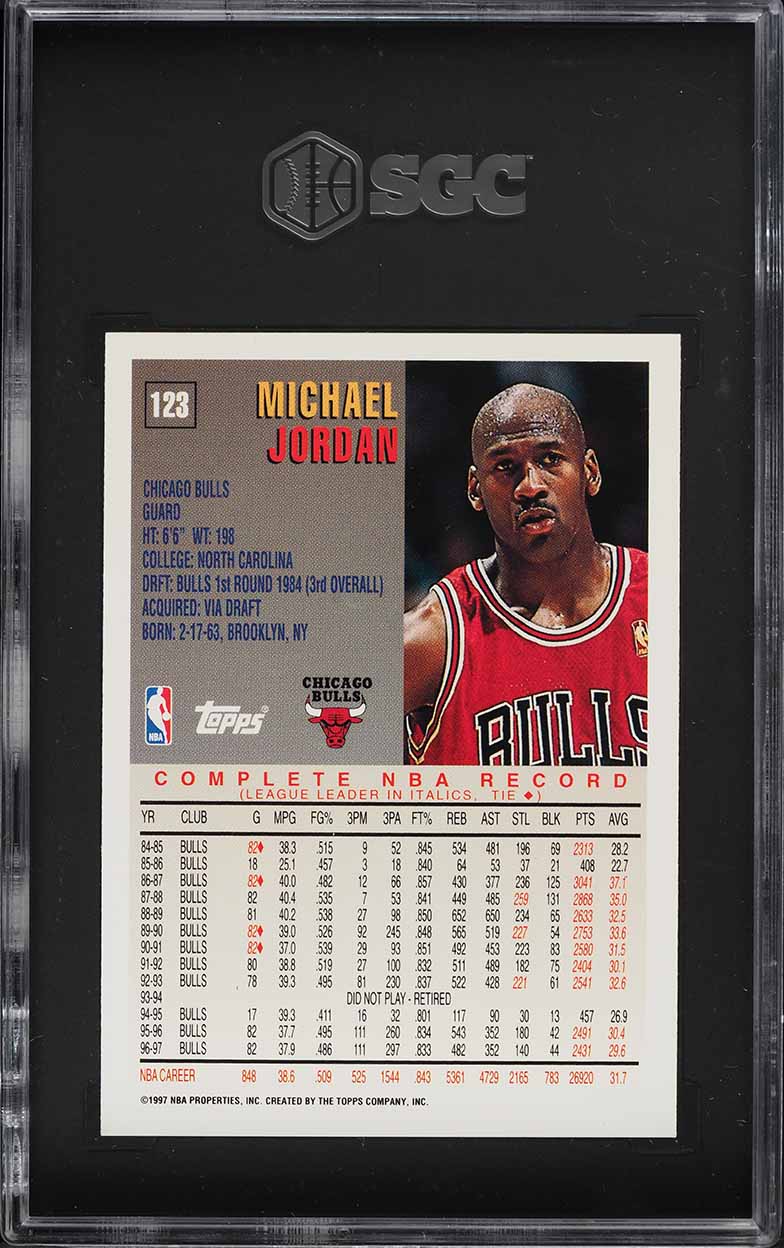 1997 Topps Basketball Michael Jordan #123 SGC 10 GEM MINT