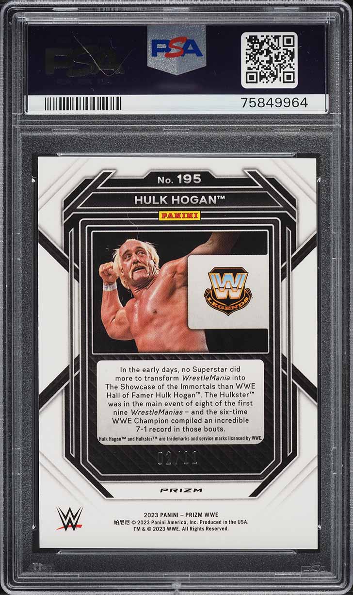 2023 Panini Prizm WWE Blue Shimmer FOTL Hulk Hogan /11 #195 PSA 8 NM-MT