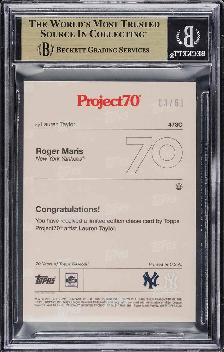 2021 Topps Project70 Chase Card Lauren Taylor Roger Maris /61 #473C BGS 9.5 GEM