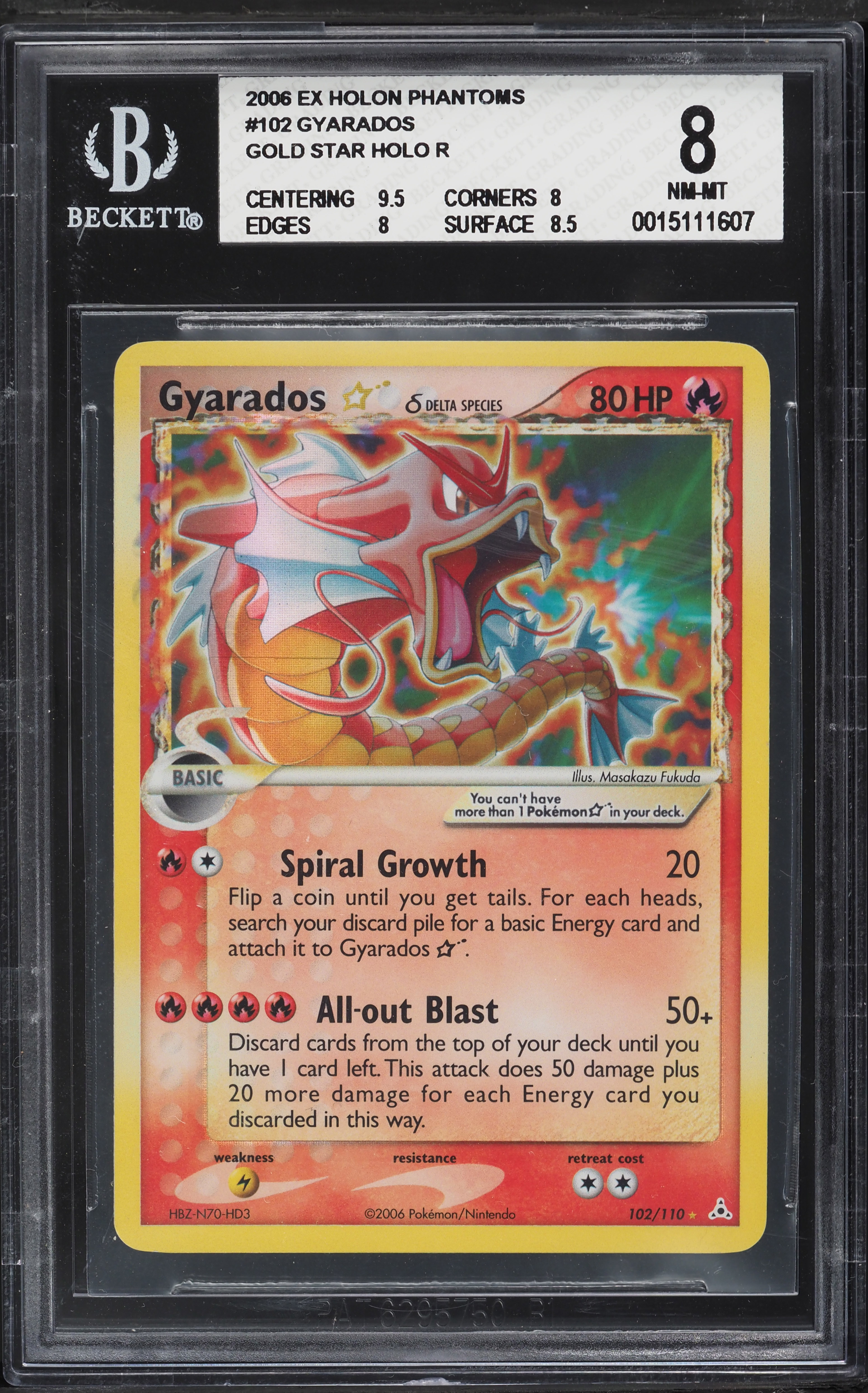 2006 Pokemon EX Holon Phantoms Holo Gyarados Gold Star #102 BGS 8