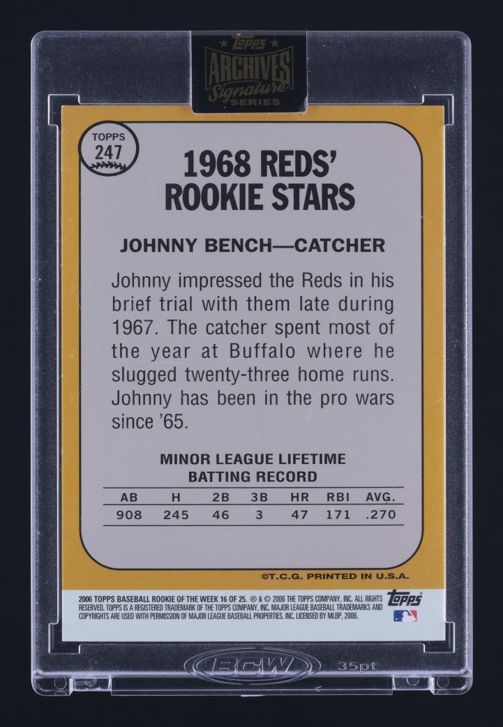 2021 Topps Archives Signature Series '06 Johnny Bench AUTO 1/18 #16 MBA AUTH