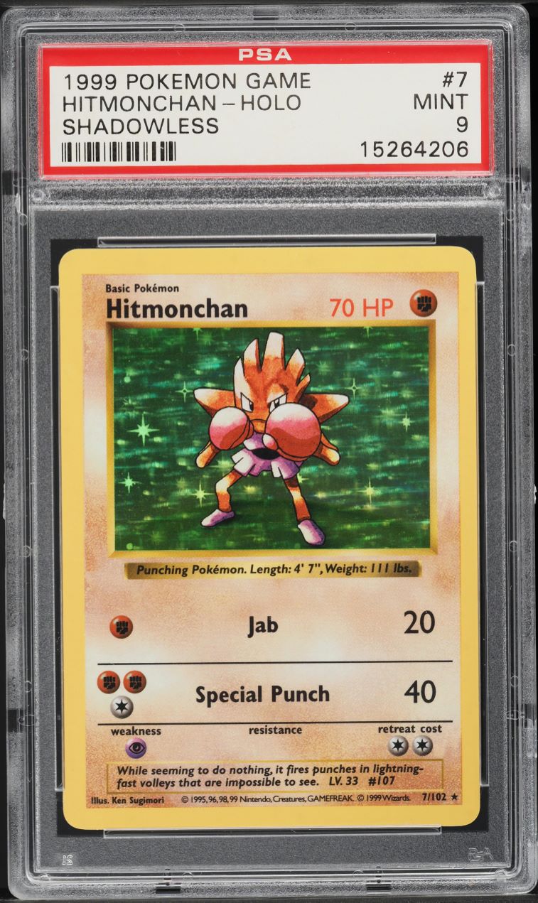 1999 Pokemon Base Set Shadowloess Holo Hitmonchan #7 PSA 9 MINT