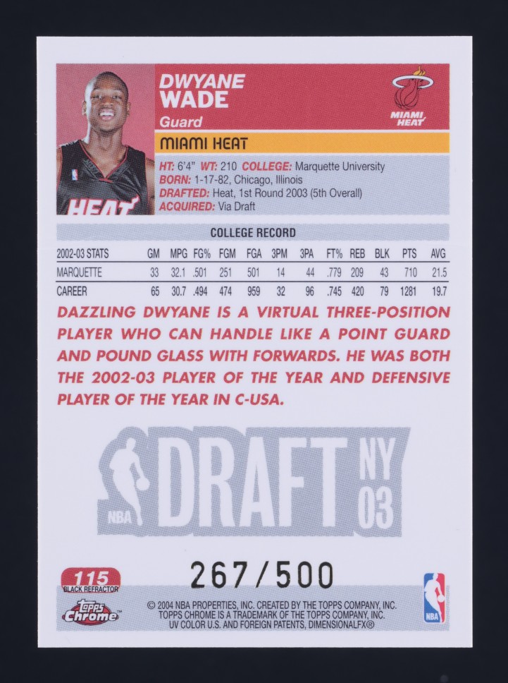 2003 Topps Chrome Black Refractor Dwyane Wade ROOKIE /500 #115 MBA AUTH