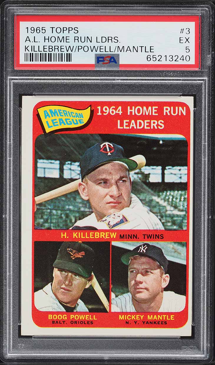 1965 Topps Mickey Mantle Harmon Killebrew Boog Powell AL HR LDRS #3 PSA 5 EX