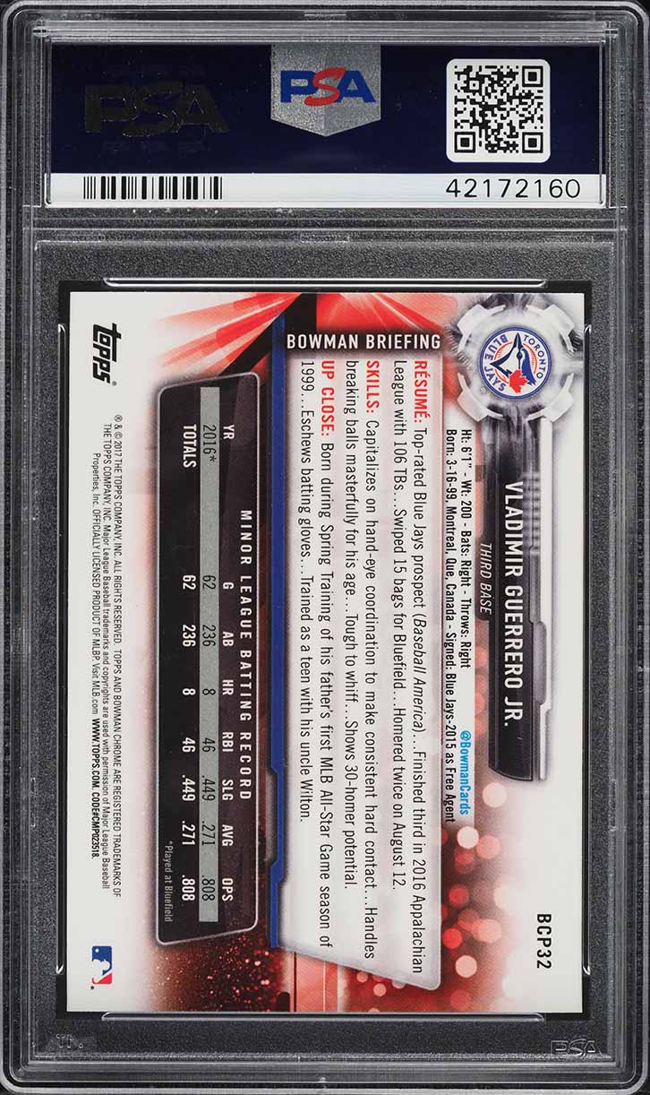 2017 Bowman Chrome Mega Box Vladimir Guerrero Jr. ROOKIE #BCP32 PSA 10 GEM MINT