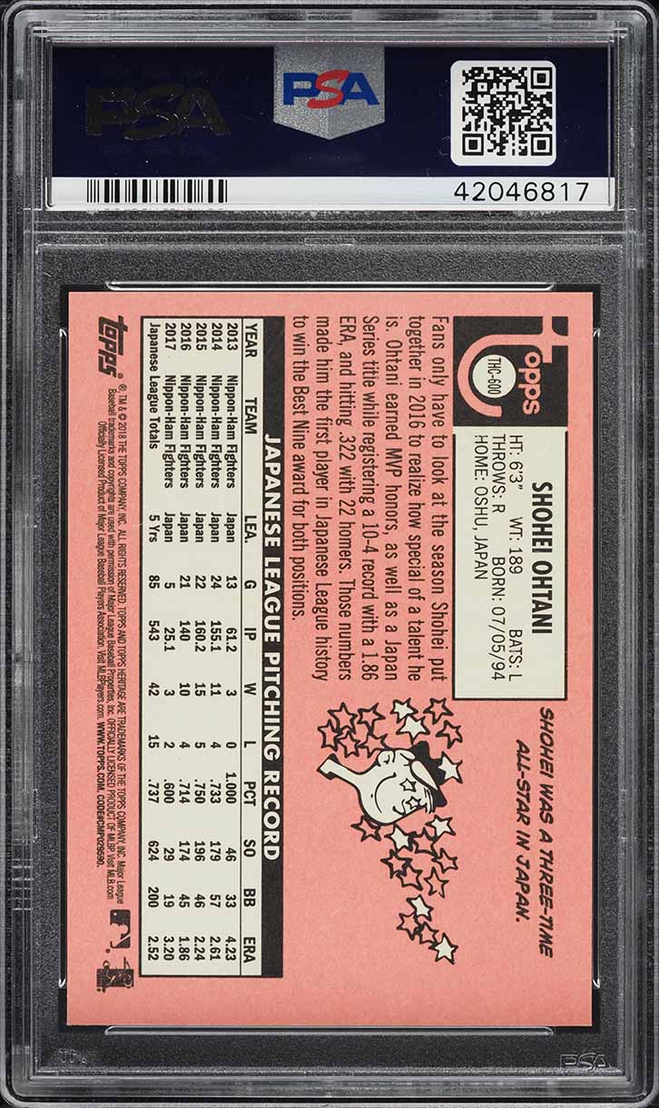 2018 Topps Heritage Chrome Purple Refractor Shohei Ohtani ROOKIE #600 PSA 10 GEM