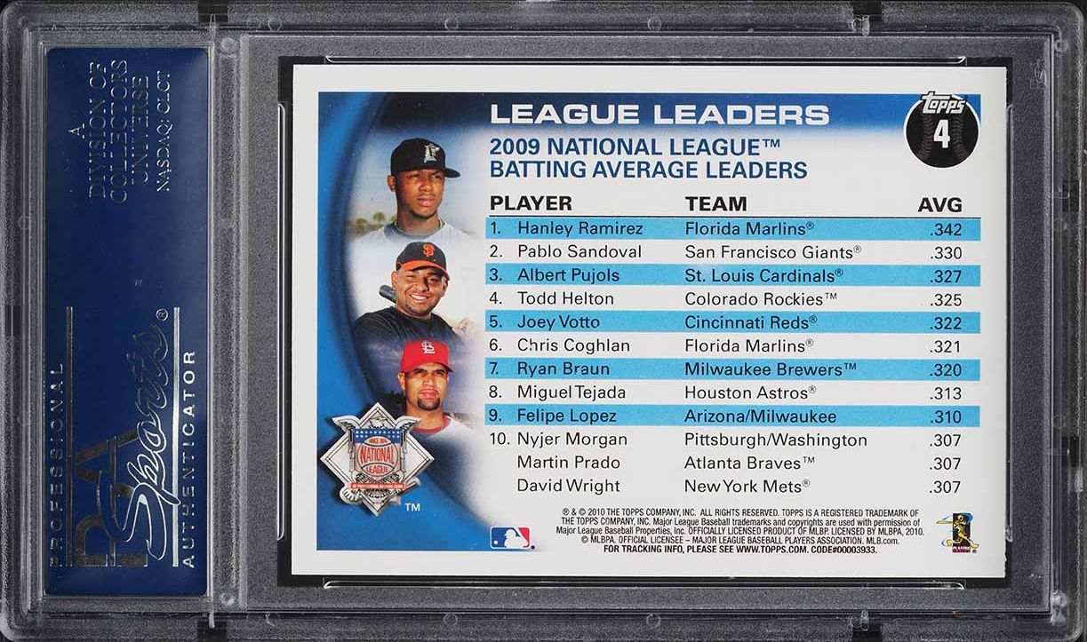 2010 Topps Albert Pujols Hanley Ramirez Pablo Sandoval #4 PSA 10 GEM MINT