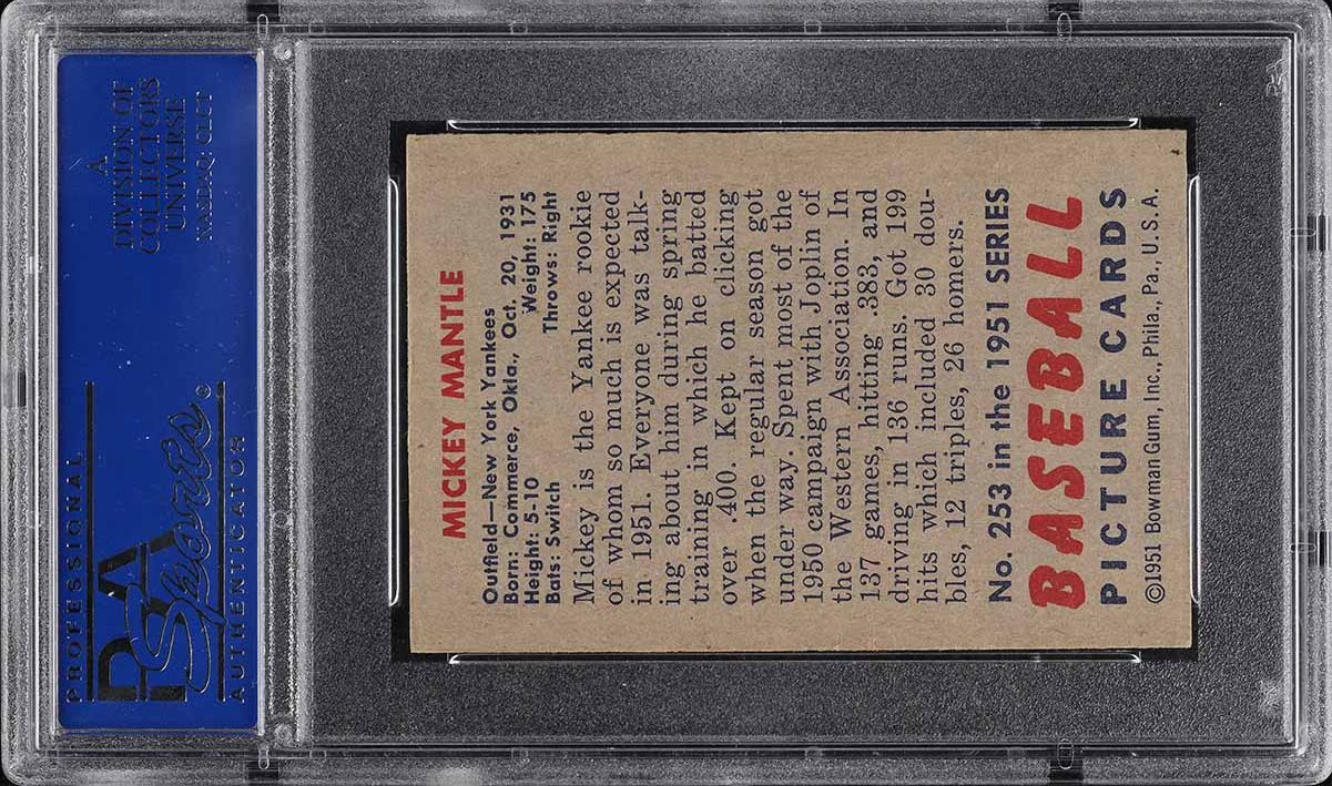 1951 Bowman Mickey Mantle ROOKIE #253 PSA 6 EXMT