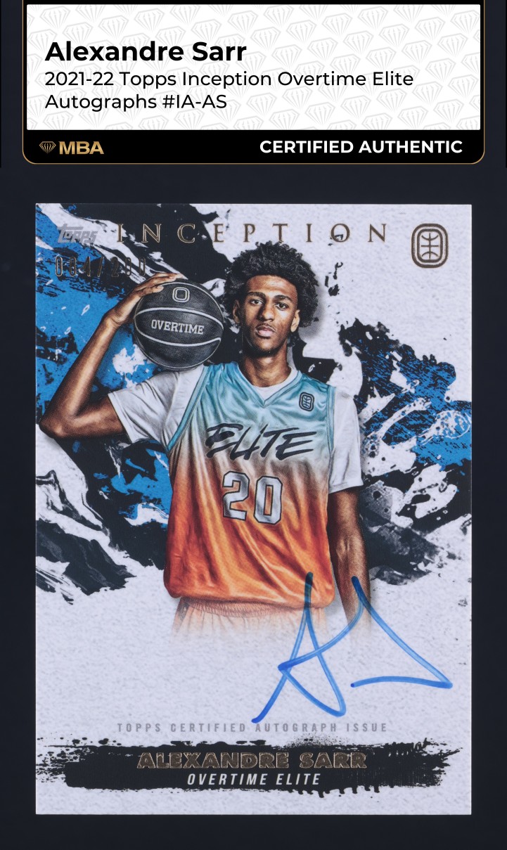 2021 Topps Inception Overtime Elite Alexandre Sarr ROOKIE AUTO /200 MBA AUTH