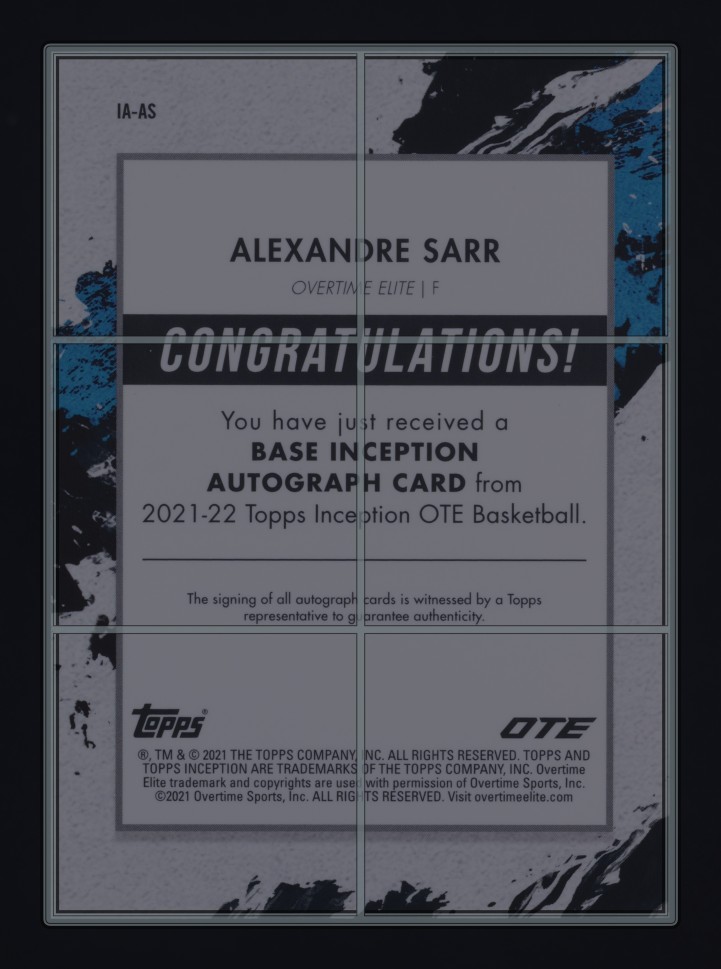 2021 Topps Inception Overtime Elite Alexandre Sarr ROOKIE AUTO /200 MBA AUTH