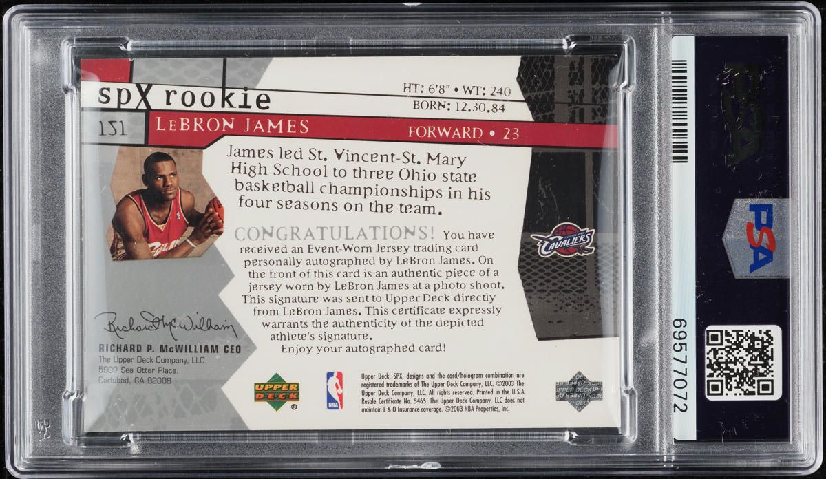 2003 SPx Signed Jersey LeBron James RC PATCH AUTO DNA 10 /750 #151 PSA 9 MINT