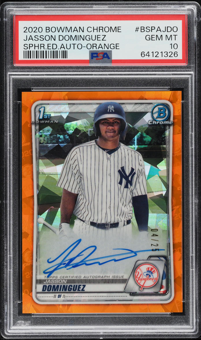 2020 Bowman Chrome Sapphire Orange Jasson Dominguez ROOKIE AUTO /25 PSA 10 GEM