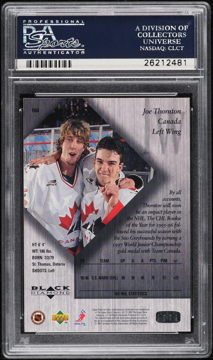1996 Black Diamond Triple Joe Thornton ROOKIE #160 PSA 8 NM-MT