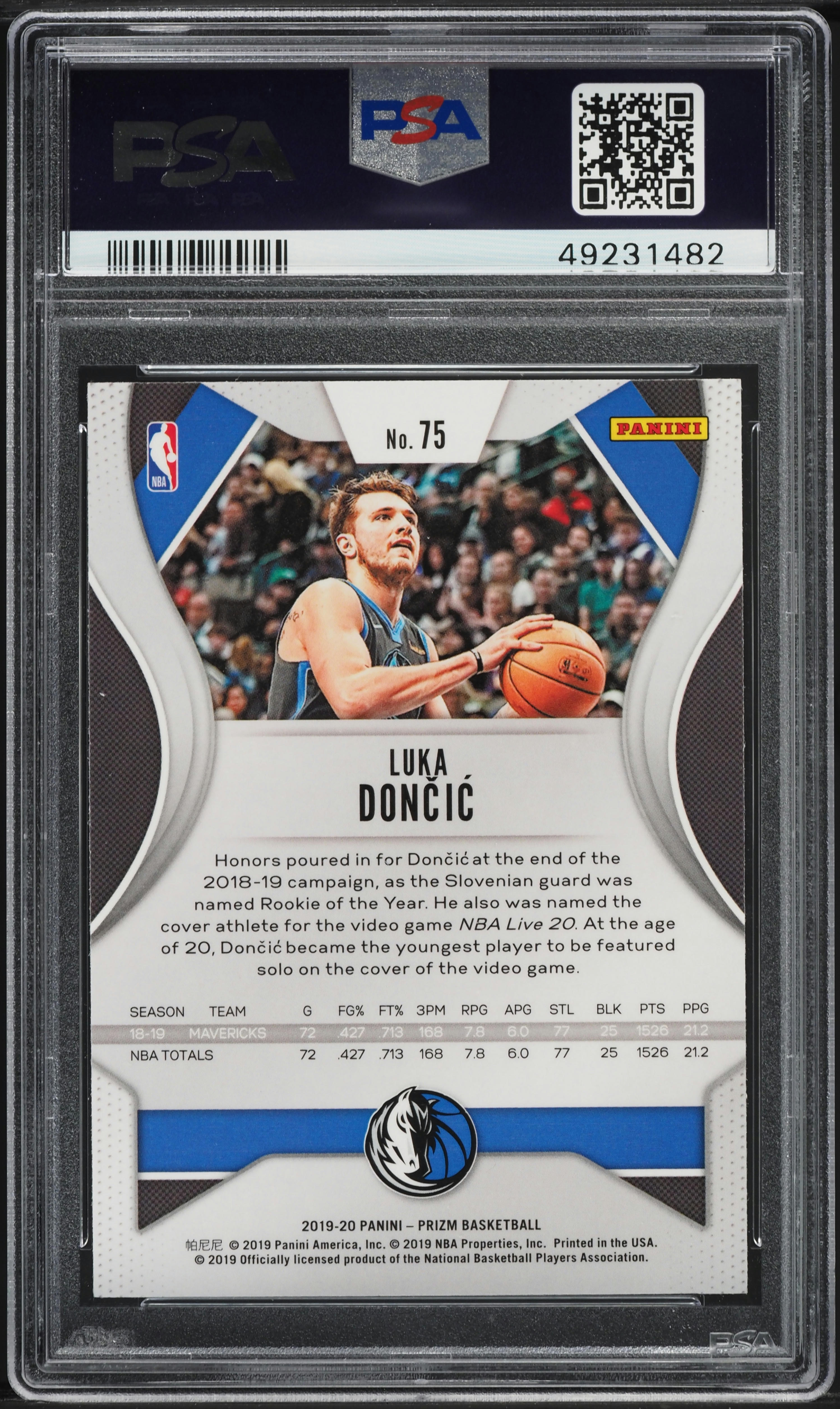 2019 Panini Prizm Luka Doncic #75 PSA 9 MINT on Fanatics Collect