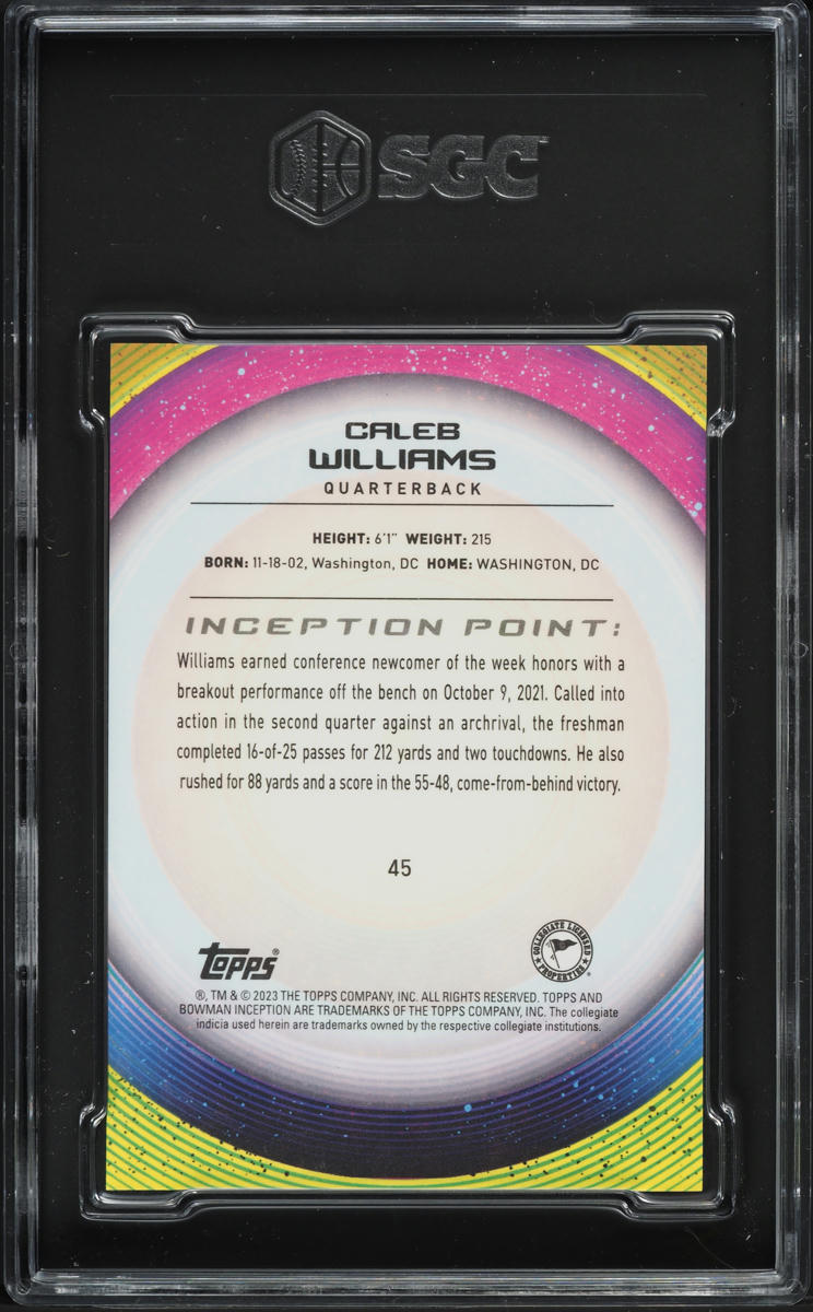 2022 Bowman University Inception Caleb Williams ROOKIE #45 SGC 10 GEM MINT