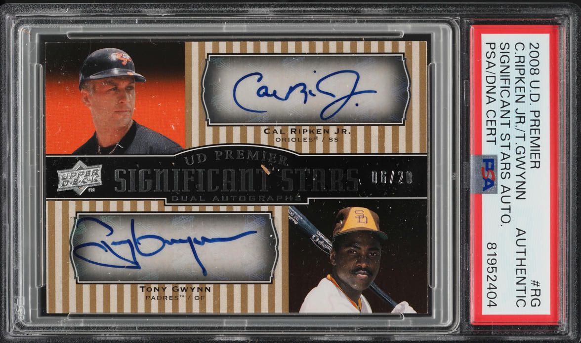2008 Upper Deck Premier Stars Cal Ripken Jr. Tony Gwynn AUTO /20 PSA/DNA AUTH