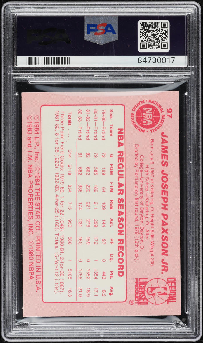 1983-84 Star Basketball Jim Paxson #97 PSA 7 NRMT
