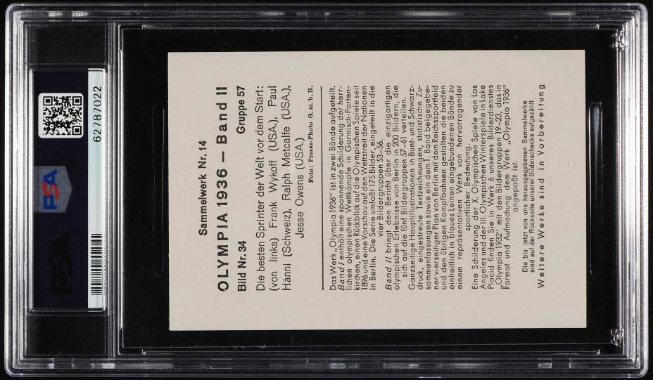 1936 Reemstma Olympia '36 Band II Wykoff Metcalfe Jesse Owens ROOKIE #34 PSA 6
