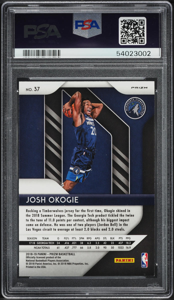 2018 Panini Prizm Silver Josh Okogie ROOKIE #37 PSA 10 GEM MINT